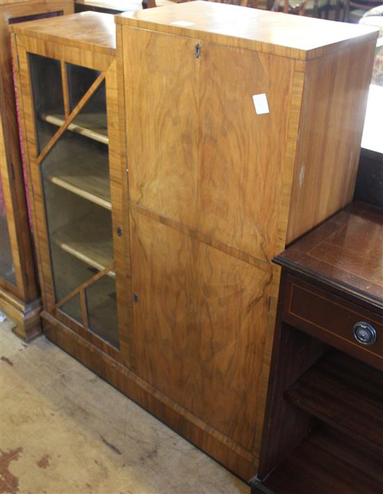 1930s Walnut bureau bookcase